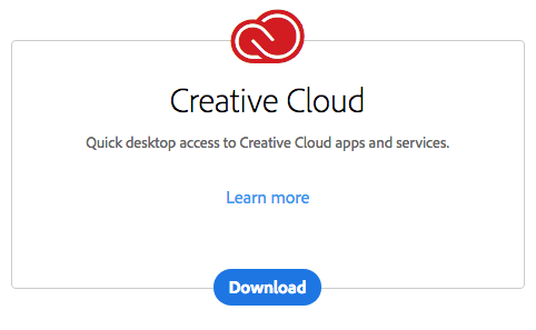 Blue download button under the Creative Cloud window.