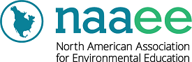 naaee logo, teal icon of north america and circle around it, North American Association for Environmental Education