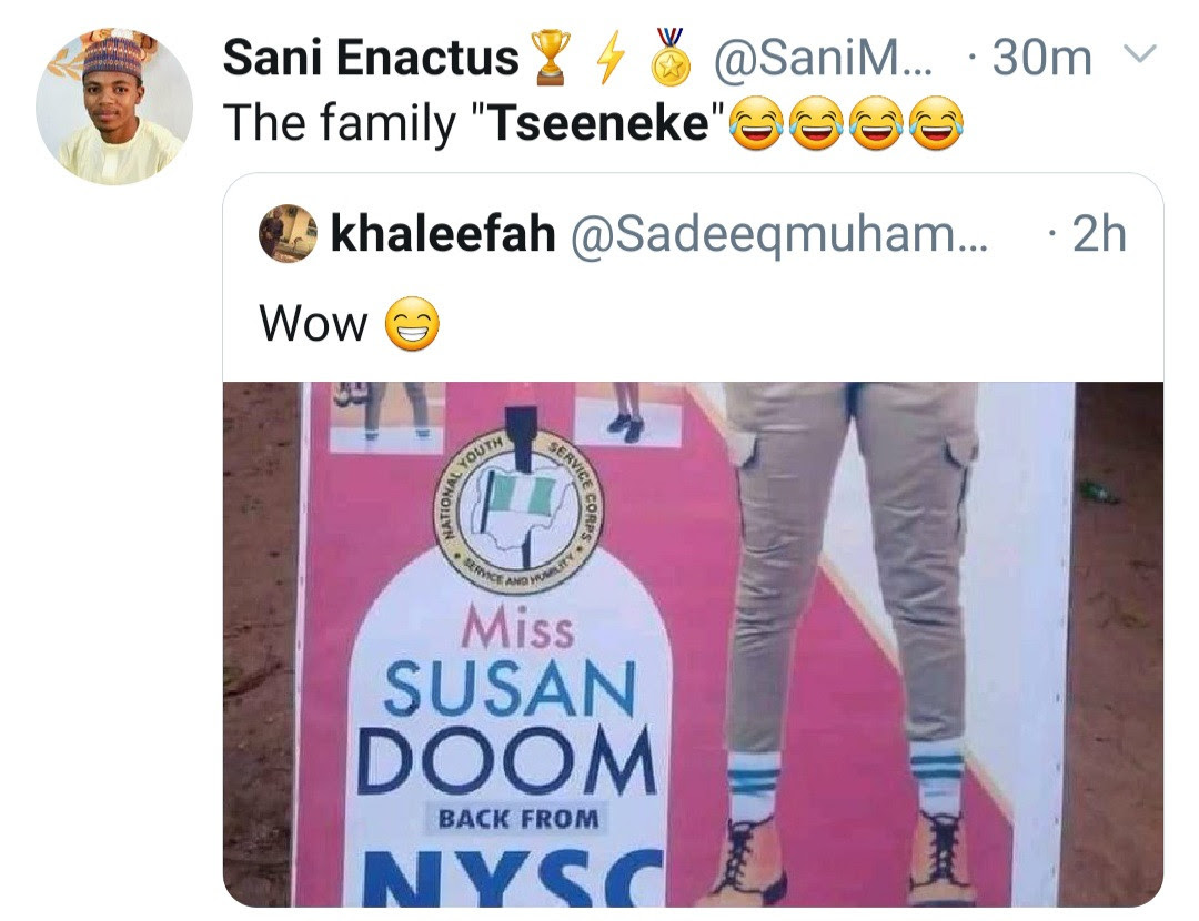Nigerians react as family prints banner to welcome daughter from NYSC