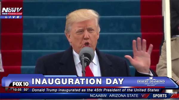 Donald Trump giving his inauguration speech