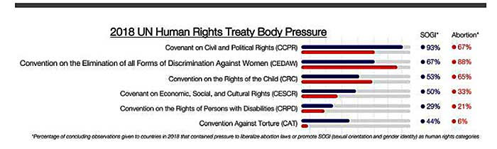Estadísticas de las presiones ejercidas por los Comités de la ONU en favor del aborto y de la ideología de género