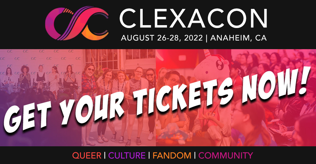 ClexaCon 2022 Banner- red background and image says "Get Your Tickets Now)