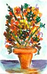 4x6 Postcard Size Art Flowers Orange Pot Gold Watercolor Miniature Penny StewArt - Posted on Saturday, March 7, 2015 by Penny Lee StewArt