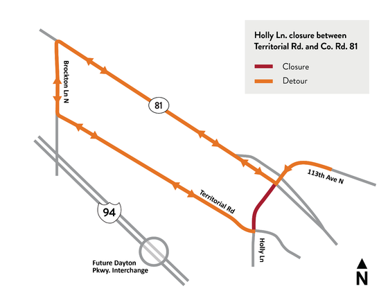 Holly Lane closure between Territorial Road and County Road 81 detour map