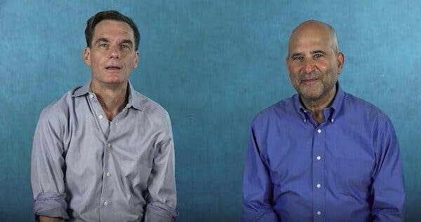 Dr. Jason Karlawish, left, and Dr. Mark Lachs, who helped develop the Interview for Decisional Abilities program, in a training video.