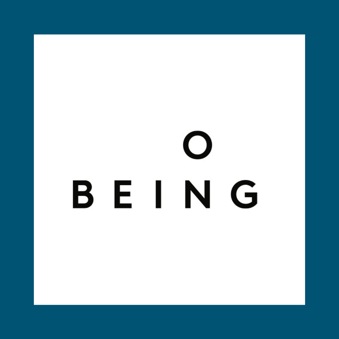 blue graphic with on being podcast logo
