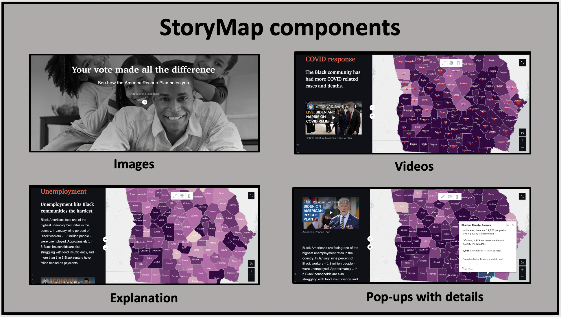 A StoryMap adds context to a map with text, images and videos.