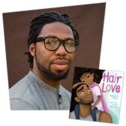 Photo of Matthew A. Cherry and the cover of the book Hair Love