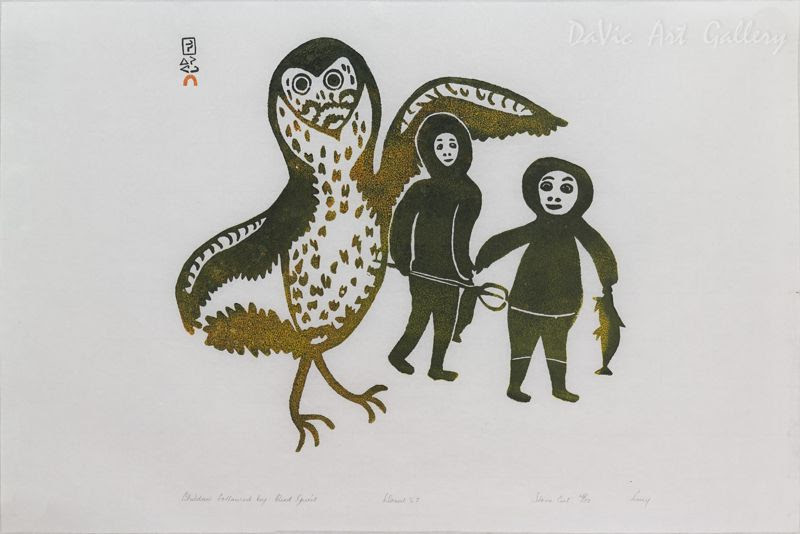 Lucy Qinnuayuak (Kinngait), Children Followed by Bird Spirit, 1967.