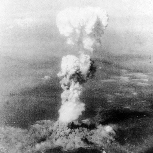 Mushroom cloud of smoke after atomic explosion over the city of Hiroshima