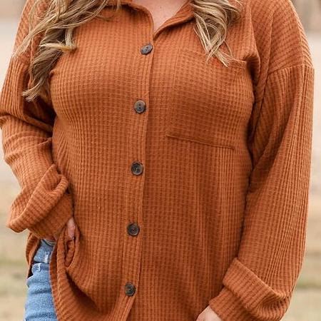 Plus Size Waffle-Knit Button Up Shirt