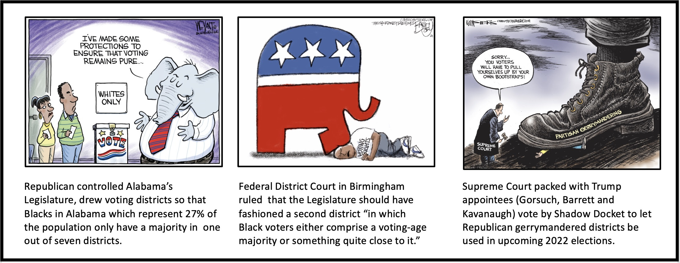 Neal Gorsuch, Amy Coney Barrett and Brett Kavanaugh) voted for the districts that favor Republicans at the expense of growing minority communities.
