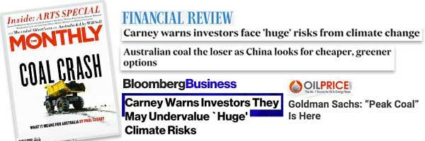 a collection of headlines about the coal price crashing