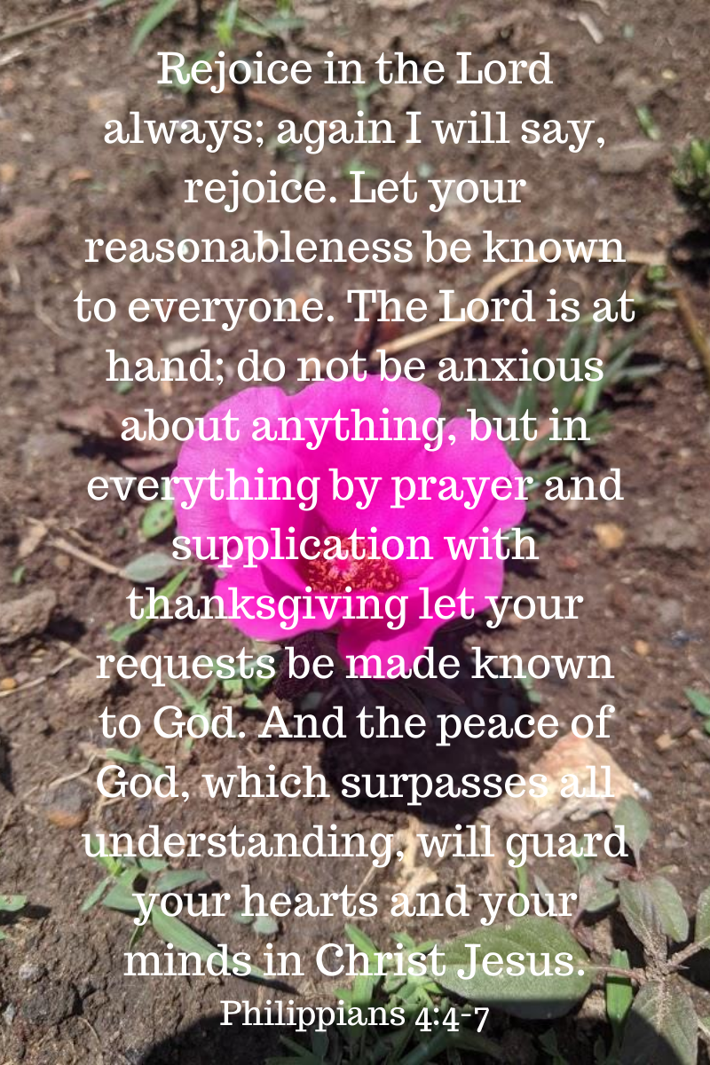 Rejoice in the Lord always; again I will say, rejoice. Let your reasonableness be known to everyone. The Lord is at hand; do not be anxious about anything, but in everything by prayer and supplication with than (1).png