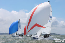 J/70s sailing off Cowes, Isle of Wight, England- J/CUp 2015