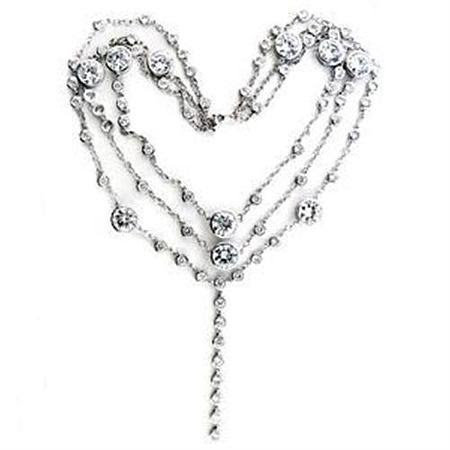 LOA554 - Rhodium 925 Sterling Silver Necklace with AAA Grade CZ  in Clear