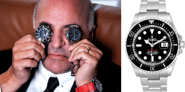 Rolex Seadweller 50th Anniversary Steel Mens Watch, which comes with a red SEA-DWELLER lettering. On his right hand and wrist are the Rolex Cosmograph Daytona Ceramic Bezel models.