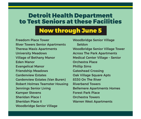 COVID Senior Test Locations through June 5