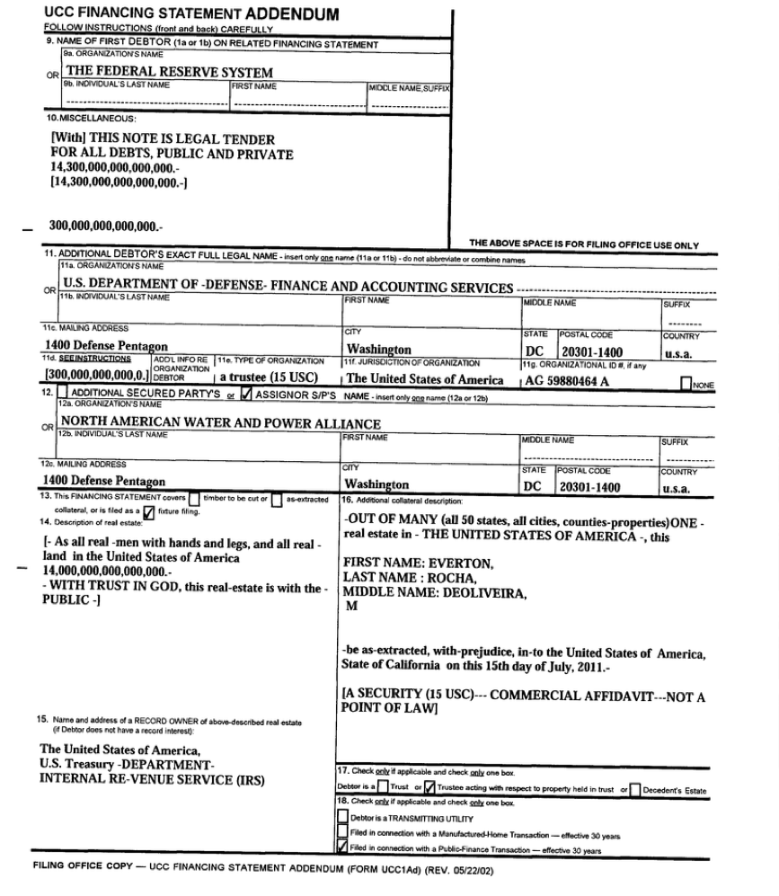 $14.3 Quadrillion Lien Taken Against All U.S. Land, Real Estate and People on July 28, 2011 $14.3 Quadrillion Lien Taken Against All U.S. Land, Real Estate and People on July 28, 2011