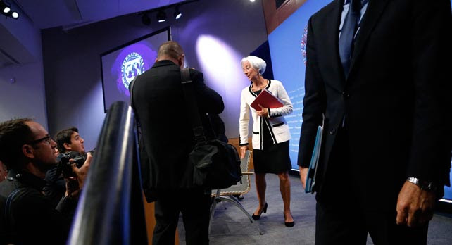La directora gerente del FMI, Christine Lagarde, tras la rueda de prensa previa a la Asamblea Anual del organismo, en Washington.