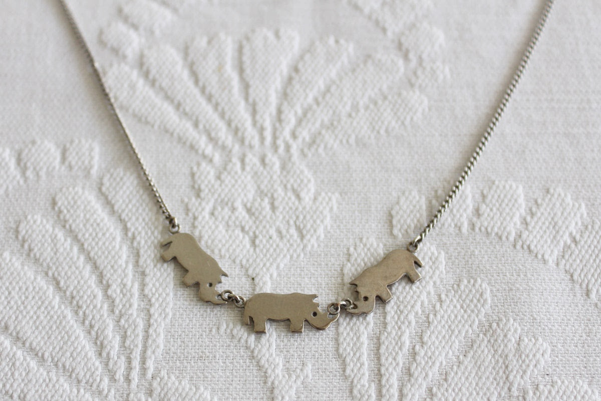 STERLING SILVER RHINO CHARM NECKLACE