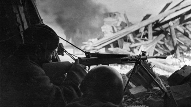 The long Nazi siege of Stalingrad was one of the bloodiest battles of the entire war. In the picture, Soviet snipers in a defensive position.