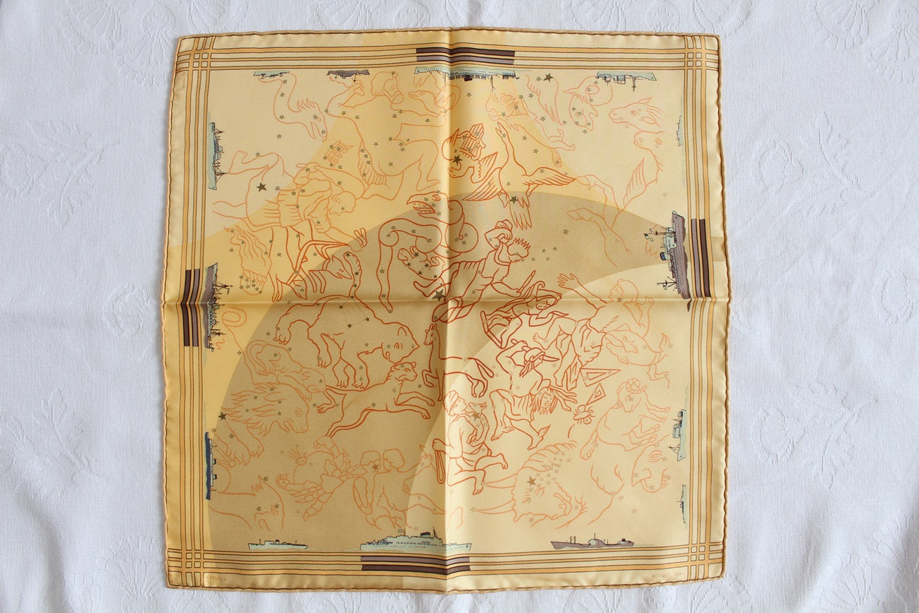 HERMES PARIS VINTAGE P. PERON ASTROLOGICAL SILK SCARF