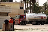 An oil truck goes through the Kerem Shalom crossing to Gaza.