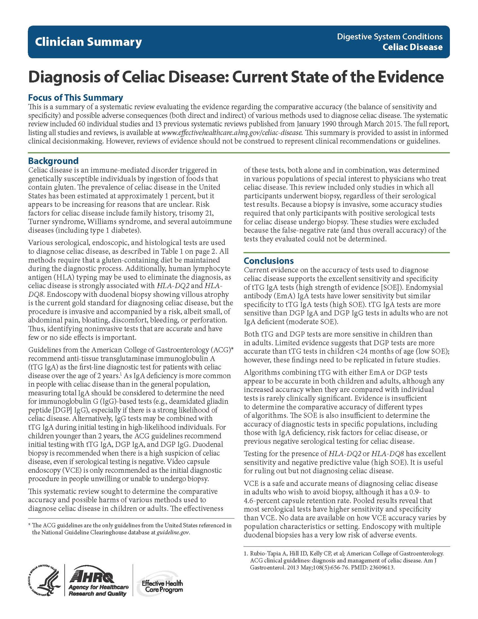 AHRQ Publication Summarizes the Current State of Evidence Related to the Diagnosis of Celiac Disease