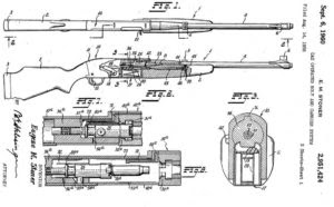 early Stoner patent for his version of the direct impingement gas system, with gas tube running to the side of the barrel