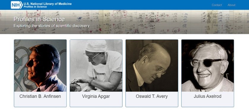 The homepage of the NLM website Profiles in Science.