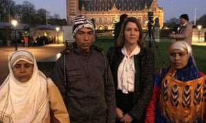 Rohingya survivors Hamida Khatun (far left), Yousuf Ali (second left) and Hasina Begum (far right), with Antonia Mulvey.