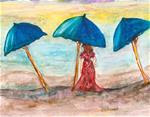 8x10 Watercolor on Yupo Umbrellas on the Beach Woman in Red Penny StewArt - Posted on Thursday, February 26, 2015 by Penny Lee StewArt