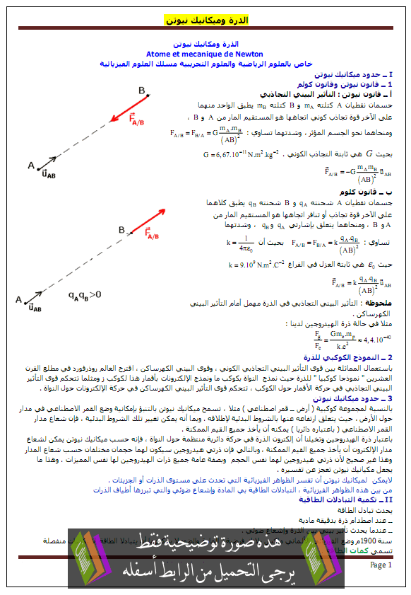 درس الفيزياء: الذرة وميكانيك نيوتن – الثانية باكالوريا علوم رياضية Dara-wa-micanic-nioton