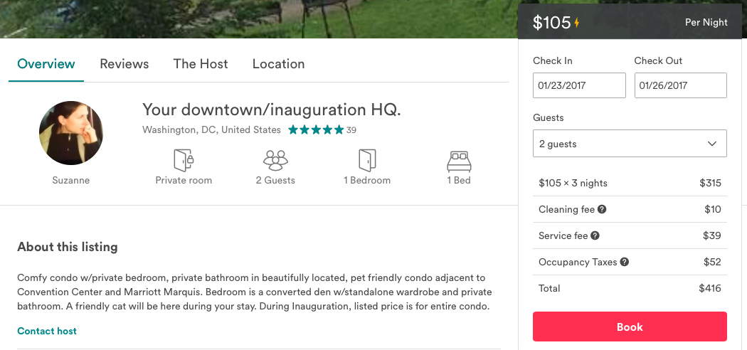 Screen capture from AirBnB