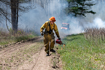 DNR employee working on prescribed burn