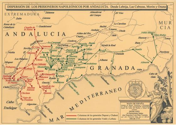 Dispersión de los prisioneros franceses. Mapa de Francisco Vela