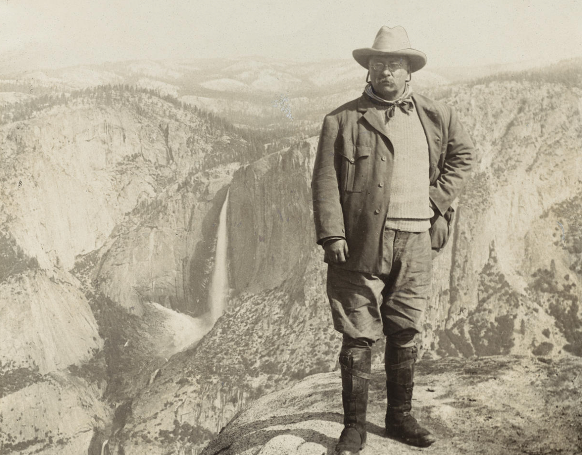 Teddy Roosevelt in front of Yosemite Falls