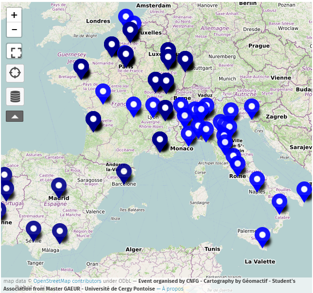 Carta degli eventi della Notte Europea della Geografia