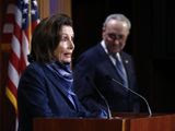 House Speaker Nancy Pelosi of Calif., speaks with reporters alongside Senate Minority Leader Sen. Chuck Schumer of N.Y. after the Senate approved a nearly $500 billion coronavirus aid bill, Tuesday, April 21, 2020, on Capitol Hill in Washington. (AP Photo/Patrick Semansky) **FILE**