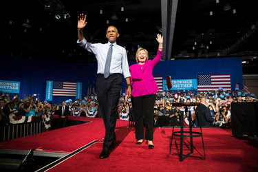 President Obama and Hillary Clinton campaigning in Charlotte, N.C., on Tuesday.