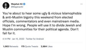 First with victim card: ‘journalist’ Wajahat Ali warns of ‘Islamophobia’ in wake of Texas synagogue hostage crisis