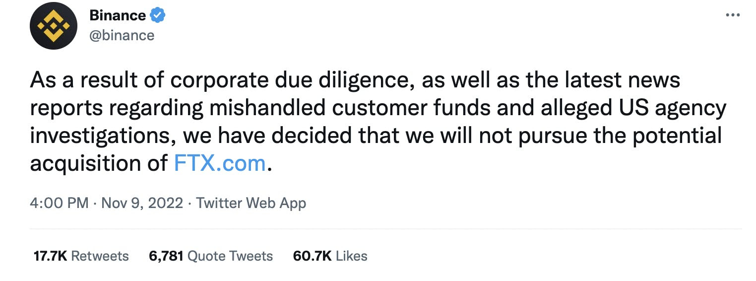 Binance pulls out of FTX deal