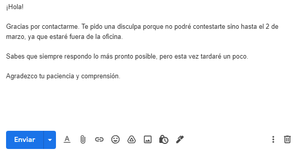 Mensaje fuera de la oficina sincero