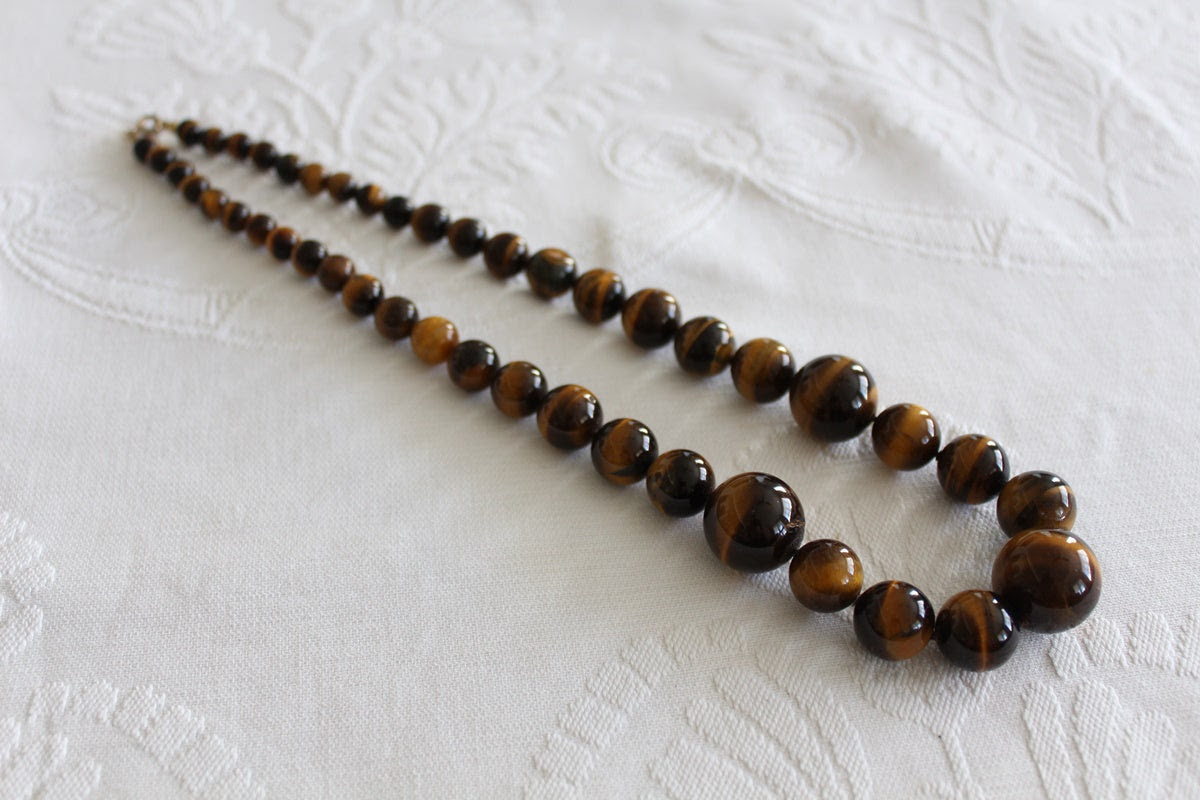 VINTAGE TIGERS EYE GEM STONE CHUNKY NECKLACE