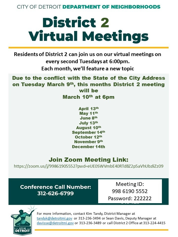 D2 Virtual Community Meeting, Wednesday, March 10, 2021 @ 6:00 P.M.