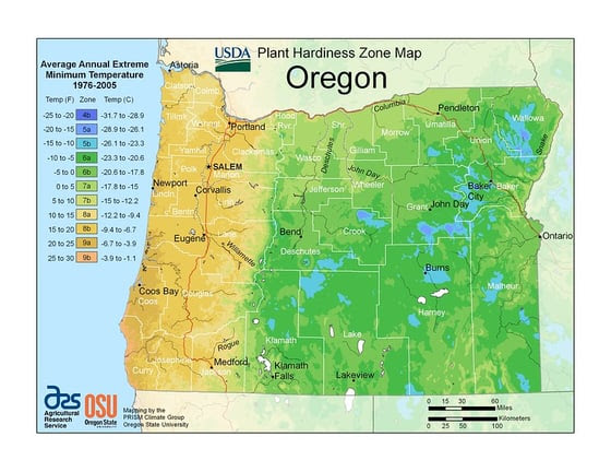 USDA Plant Hardiness Zone Map of Oregon