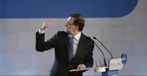Mariano Rajoy, durante un mitin en Barcelona. AFP