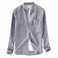 Mens Cotton Breathable Striped Loose Comfy Casual Shirts