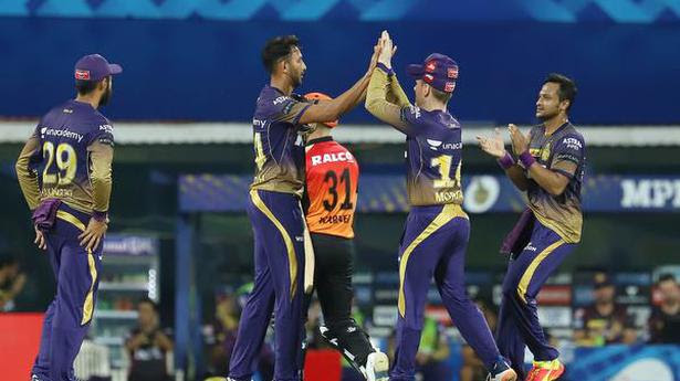 
Prasidh Krishna of Kolkata Knight Riders celebrates the wicket of David Warner Captain of Sunrisers Hyderabad during match 3 of the Indian Premier League 2021 between Sunrisers Hyderabad and Kolkata Knight Rides, at the M. A. Chidambaram Stadium in Chennai, Sunday, April 11, 2021. 